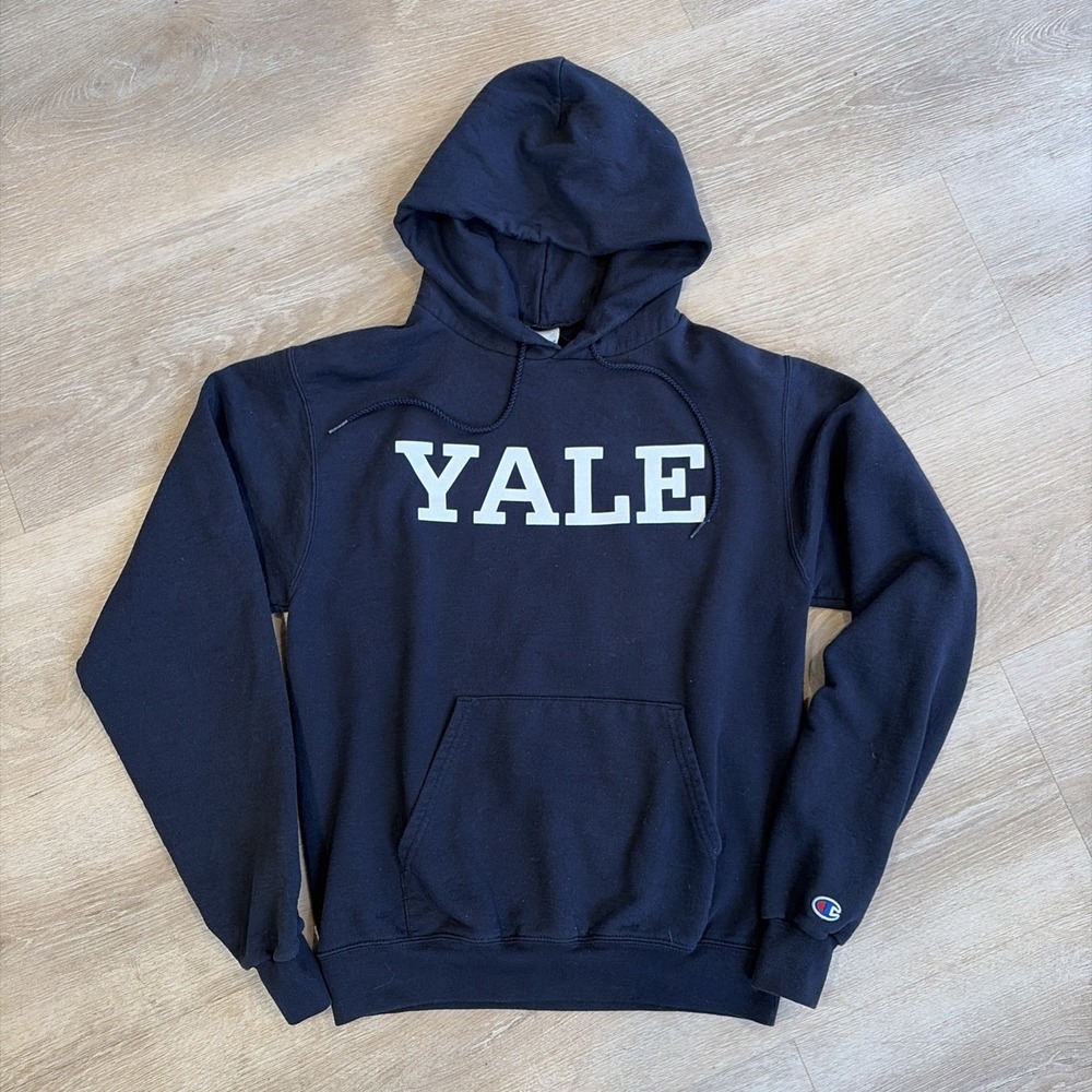 Champion‎ Yale Hoodie Womens Small Navy Sweatshirt Kangaroo Pockets Bulldogs